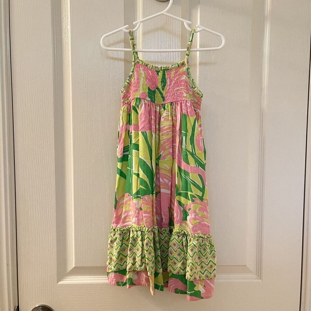 Lilly Pulitzer for Target Flamingo Fan Dance Maxi Dress Smocked Girls Size 2T